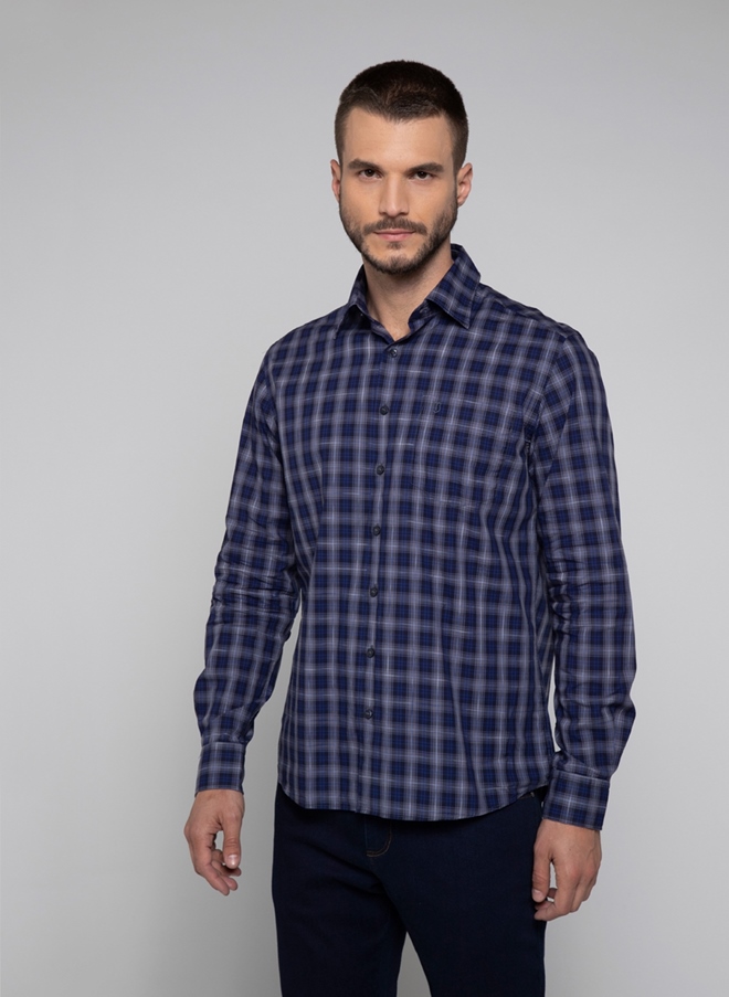 Camisa Comfort Fio Tinto Xadrez Masculina Individual 53 04 0952