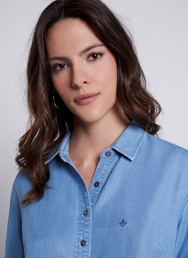 Camisa Dudalina Mc Jeans Delave Abertura Feminina 68 05 0054 Dudalina