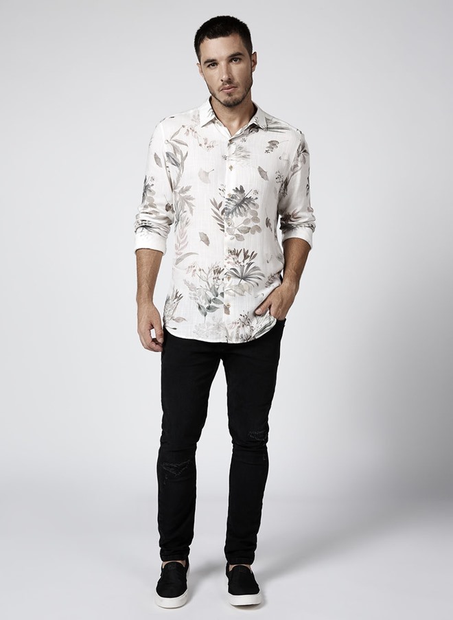 Camisa Slim Estampada Dudalina Masculina Camisa Slim