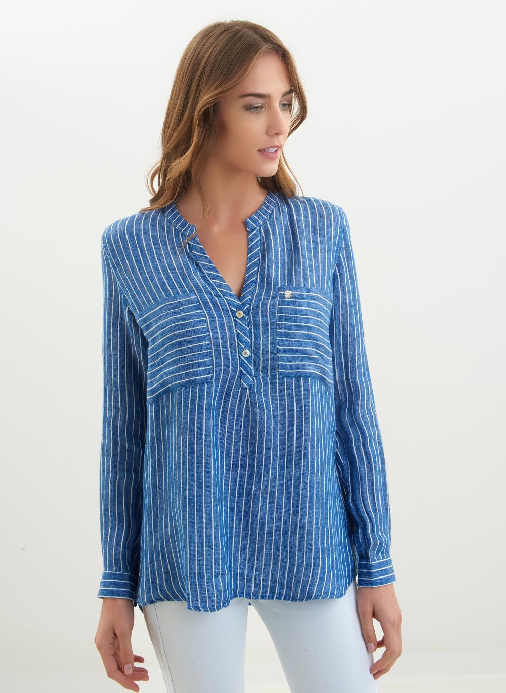 Camisa Dudalina Ml Linho Listrado Feminina 13 97 6144 Dudalina