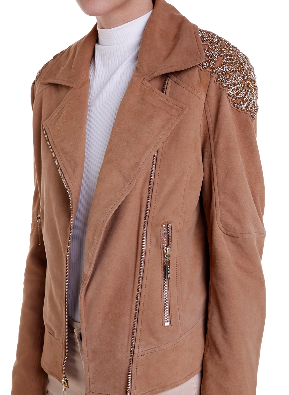 jaqueta de couro feminina bordada