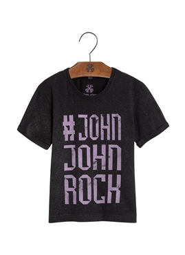 Camiseta John John Estampada Faixa Logo Feminina - Preto