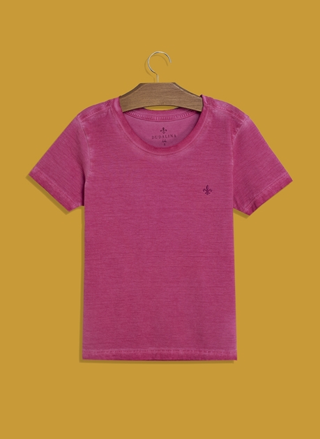 Camiseta infantil masculina malha 100% algodão com bordado Rosa