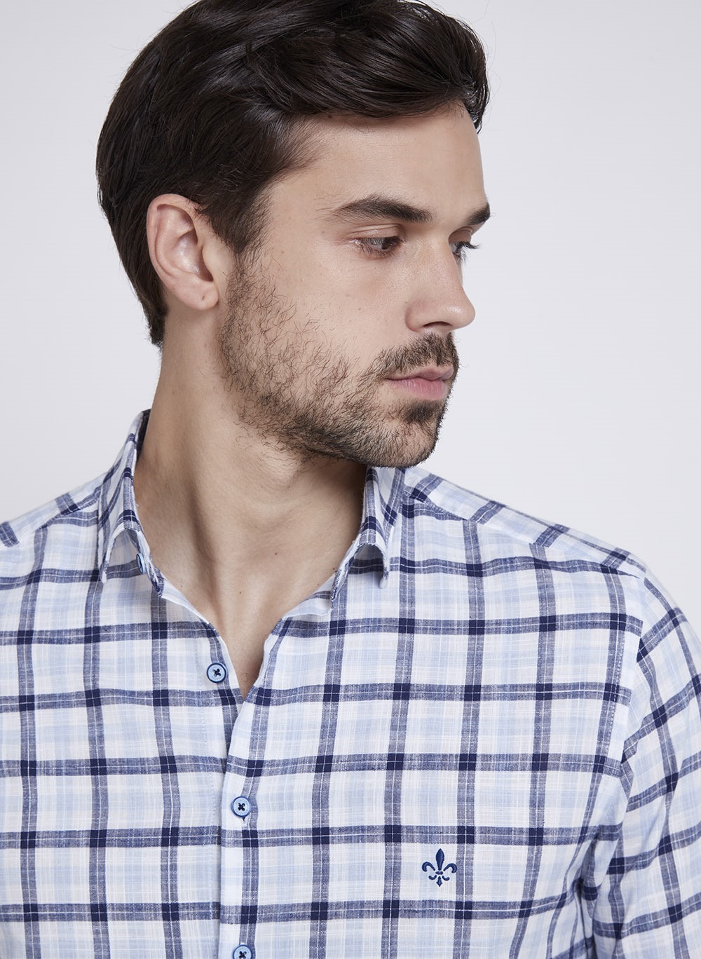 Camisa de algodão com estampa xadrez Gingham (Azure Terroso) - Homens