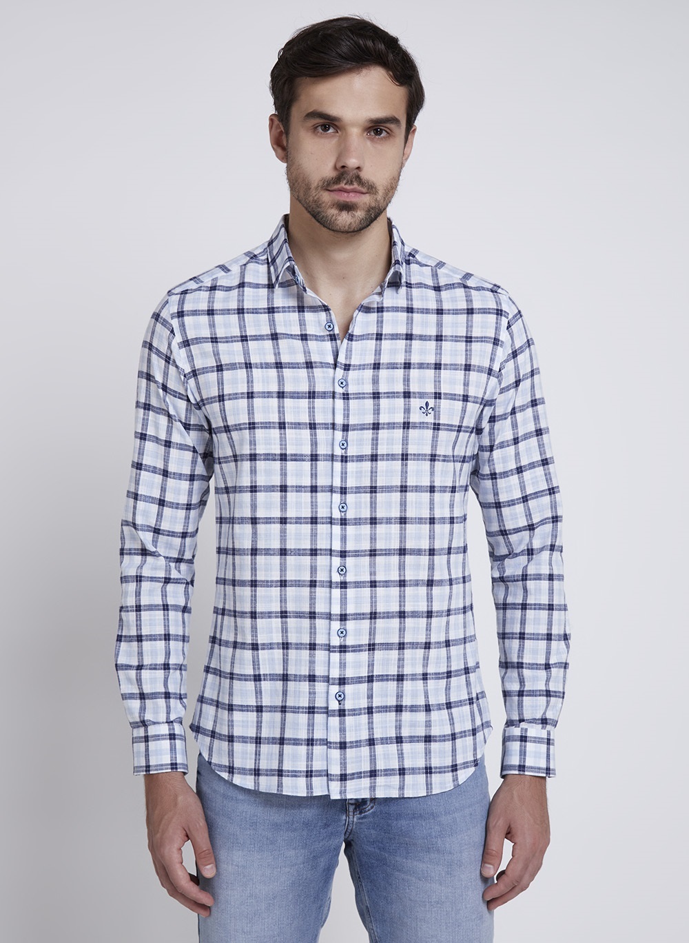 Camisa de algodão com estampa xadrez Gingham (Azure Terroso) - Homens