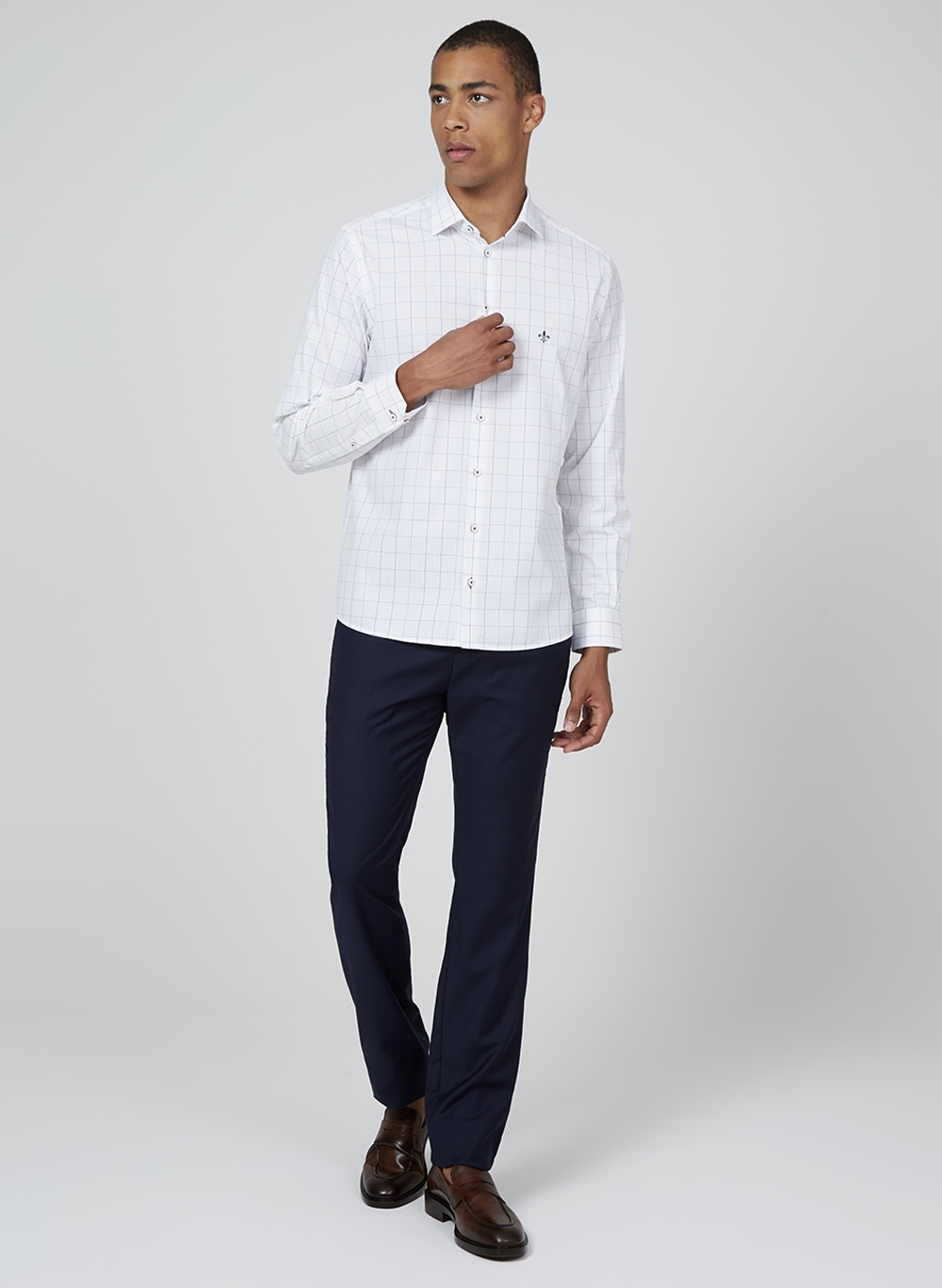 Camisa xadrez lavada slim fit, Camisas de homem