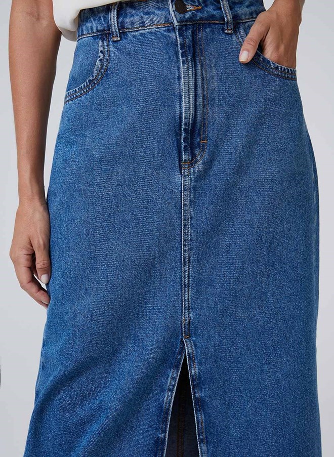 Saia jeans midi store dudalina